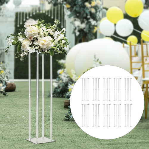 10x Rectangle Acrylic Vases Wedding Centerpiece Flower Stand Pedestal Clear Column For Birthday Party Home Decor 31.5 Inch