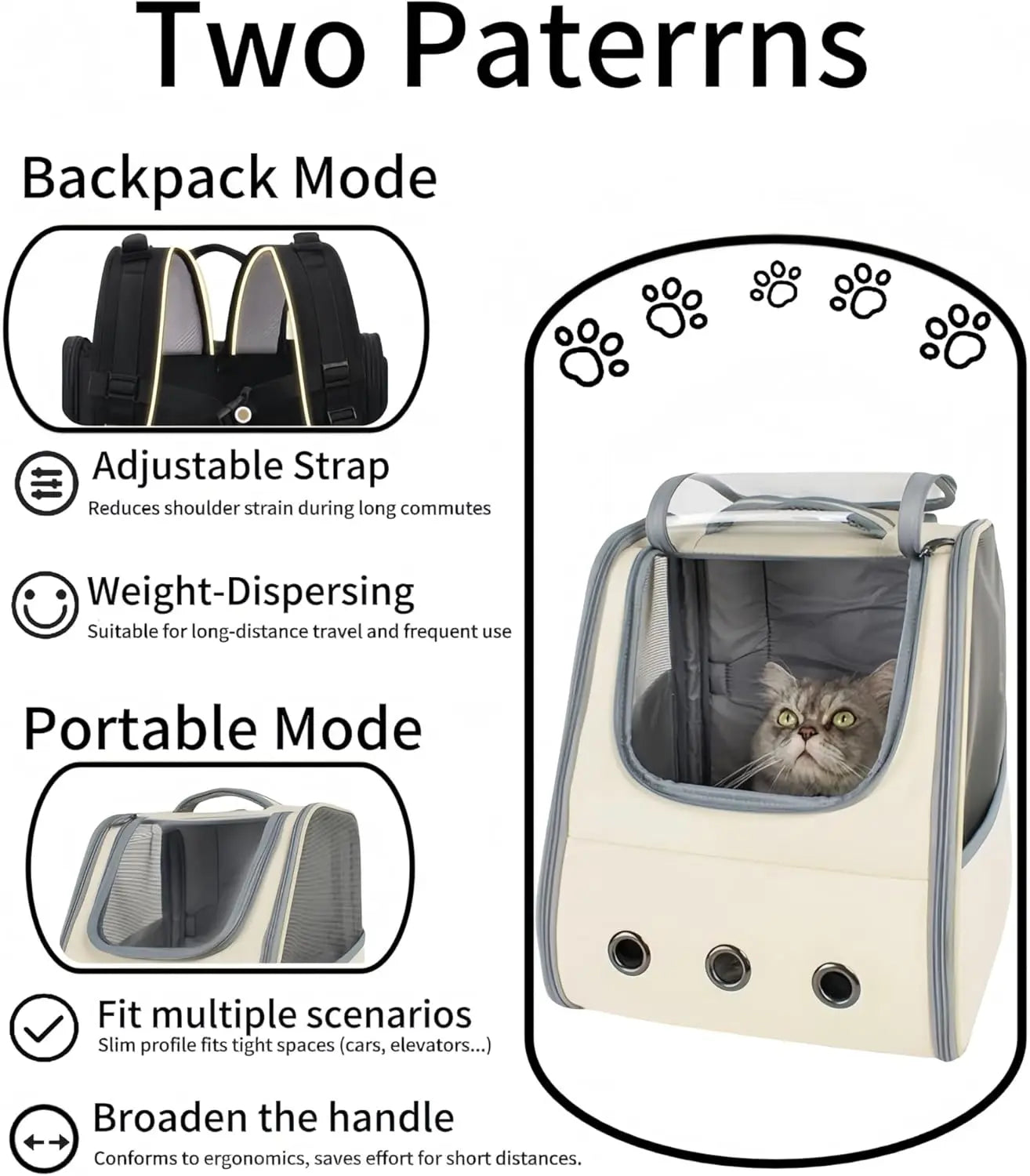 Pet Cat Backpack Travel Backpack for Medium Cats Bag for Pet with Breathable,Spacious and Cozy Design Cat Accessories（Grey）